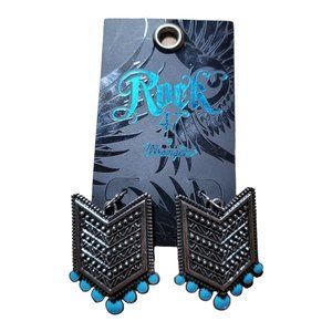 Silver Tone and Turquoise Rock 47 Pierced Earrings by Wrangler Native American